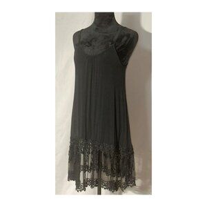Fashionomics Black Spaghetti Strap Knit Dress, 10 inch Lace, Medium